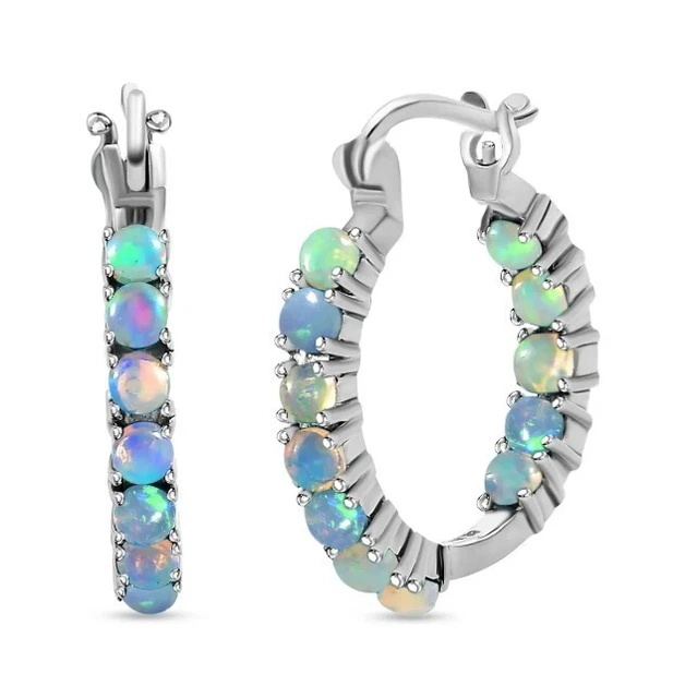 Ethiopian Welo Opal Inside Out Hoop Earrings 925 Sterling Silver Bridesmaid Gift