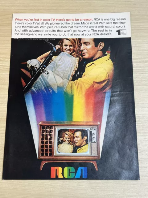 RCA Color TV Television First in Color 1968 Vintage Print Ad Life Magazine