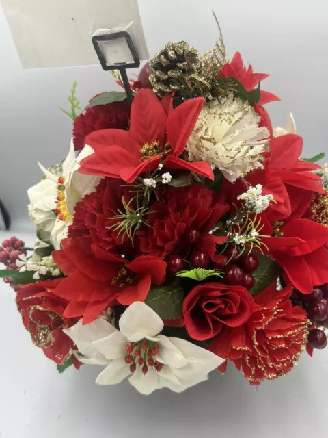 Quality Artificial Christmas  Arrangement Grave vase / Memorial / Crem Pot Red 3