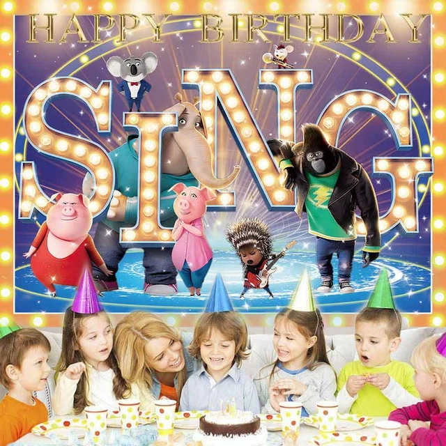 SING MOVIE HAPPY Birthday Backdrop Banner Background Cartoon Decoration