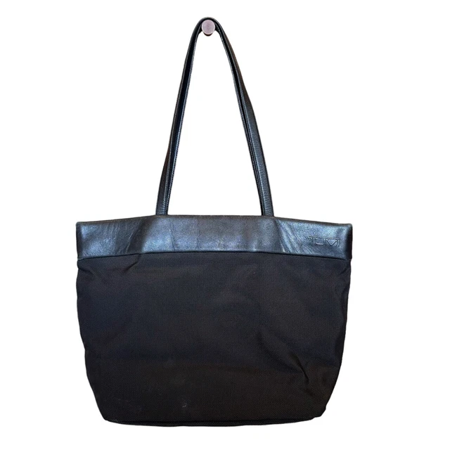 Tumi black nylon canvas leather trim tote travel bag
