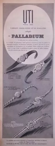 Publicité De Presse 1954 Horlogerie Et Joaillerie Montre Le Palladium Uti