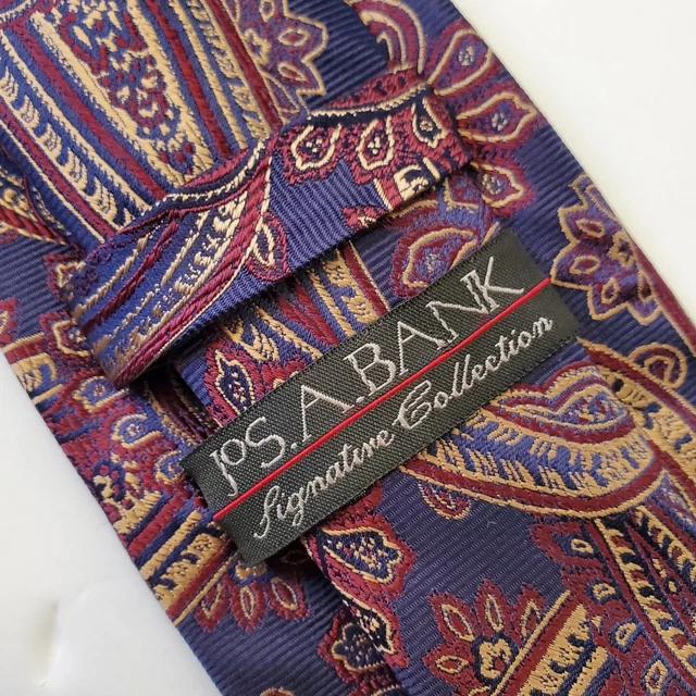 Jos A Bank Signature Collection 100% Silk Tie Blue Burgundy Gold Paisley