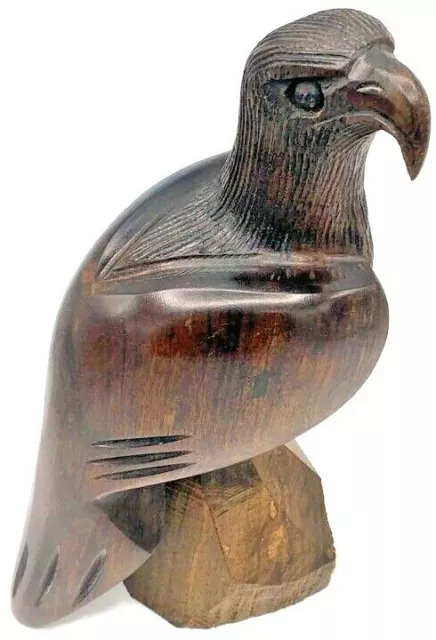 Vintage Hand Carved Falcon Hawk Hardwood Carving Brown Figurine 9" Collectible