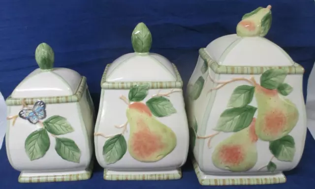 Fitz and Floyd Classics Pears & Vines Canister Jars Set of Three
