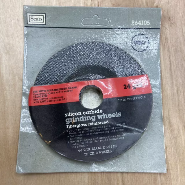 Sears Silicon Carbide Grinding Wheels, 24 Grit, 4-1/2in. Diam. X 3/16in, 9 64105