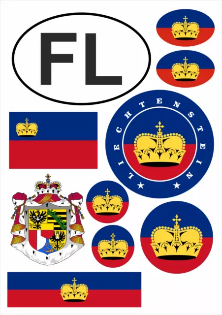 Liechtenstein 10 Aufkleber Fahne Flagge Sticker Decal Tuning EM Sport Folie AK