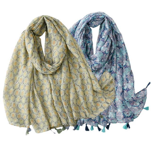 Écharpe Châle Enveloppant Ethnique Multicolore - 200x70 Cm, Pompons, Style Rétro Bohème