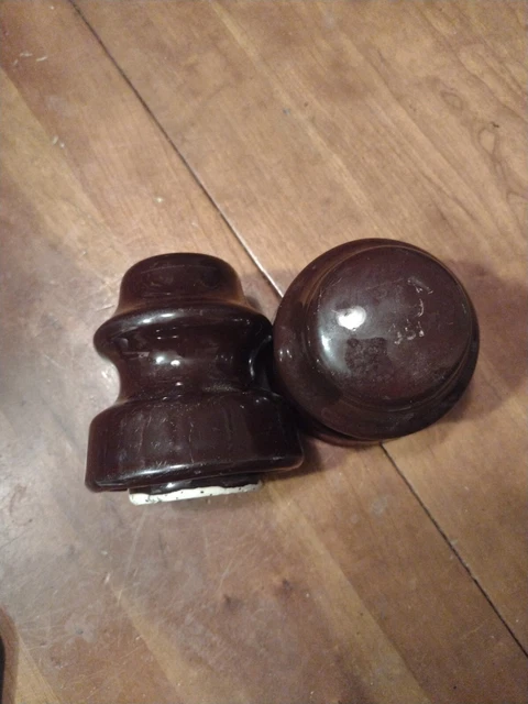 2 Vintage Top Marked Porcelain Ceramic Pottery Brown Insulator