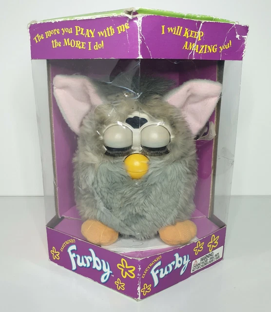 TIGER FURBY ORIGINAL Vintage 1998 Grey Green Eyes Box Instructions