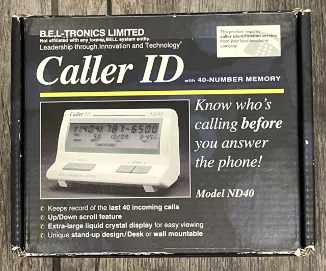 RARE Vintage B.E.L Tronics Caller ID New W/ 40 Number Memory  Model ND40