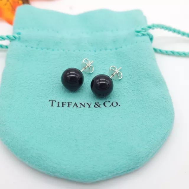 Tiffany Co 10mm Black Onyx HardWear Ziegfeld Ball Stud Earrings Sterling Silver