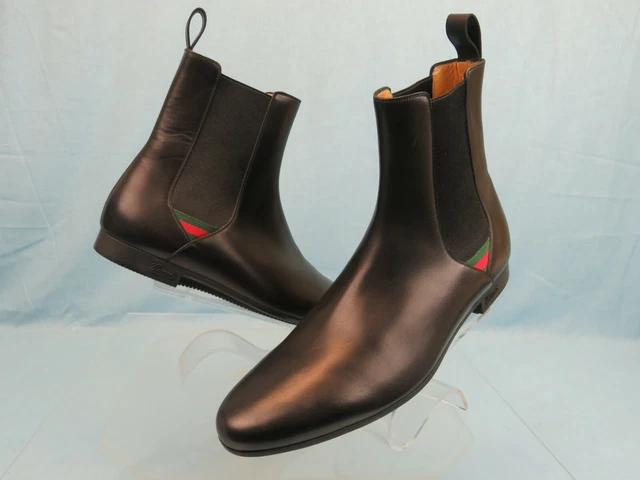 NIB GUCCI 268376 Black Leather Web Logo Chelsea Ankle Boots  display picture 2