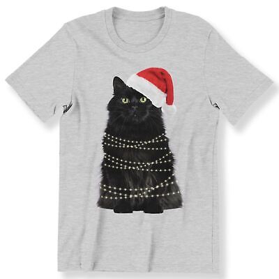Christmas Festive Black Cat Men's Ladies Kids Adult T-shirt Christmas Gift Top