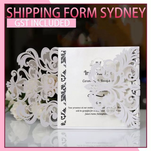 10X Pearl Laser Cut Invitation Card Pocket Insert Envelope Wedding Invites Cards