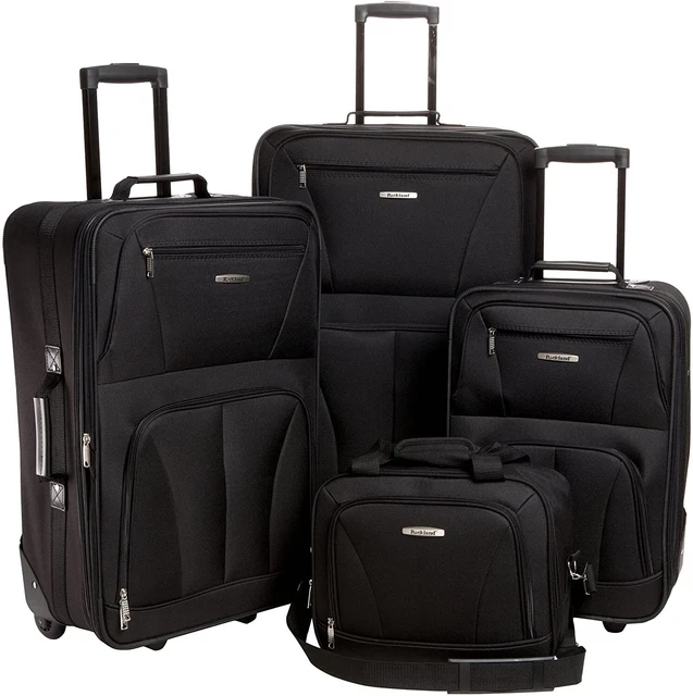 Rockland 4 Piece Upright Luggage Set Expandable Softside Black 20" 24" 28" Tote