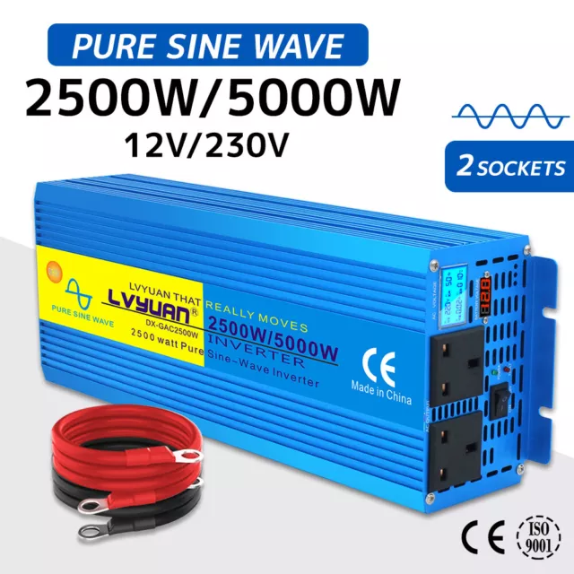 Pure Sine Wave Power Inverter 12V 240V 5000W 2500W Car RV Converter Camping
