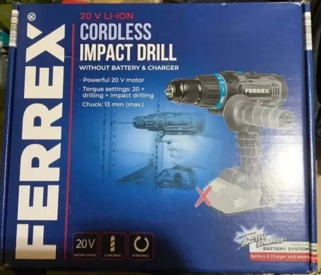 BNIB FERREX ACTIV Energy Cordless Impact Combi Drill 20V Bare