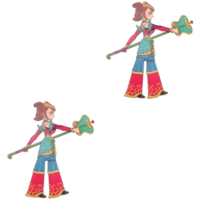 2 Pieces Wooden Girl Figures Traditional Shadow Puppetry Toy
