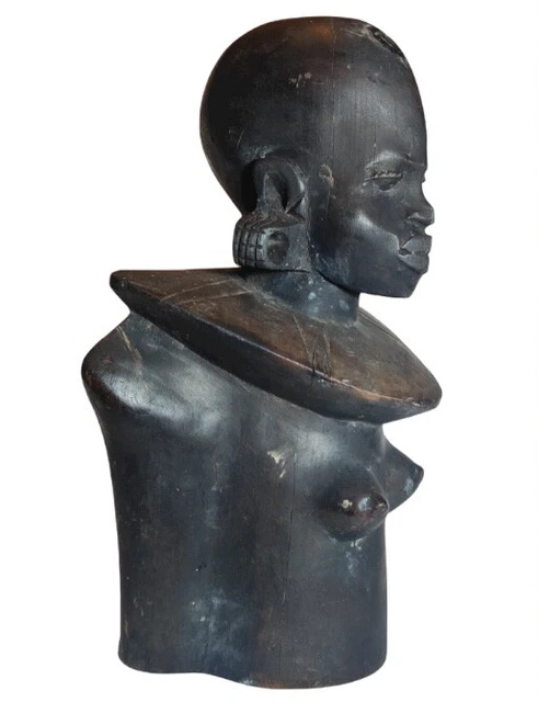 Masai - Kenya, East Africa Tribal Art - Amazing Neck Ring Woman Bust Statue