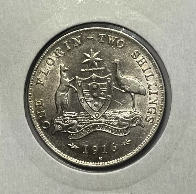 1916 Florin Coin - a Extremely Fine Lustre- George V Silver Predecimal Australia