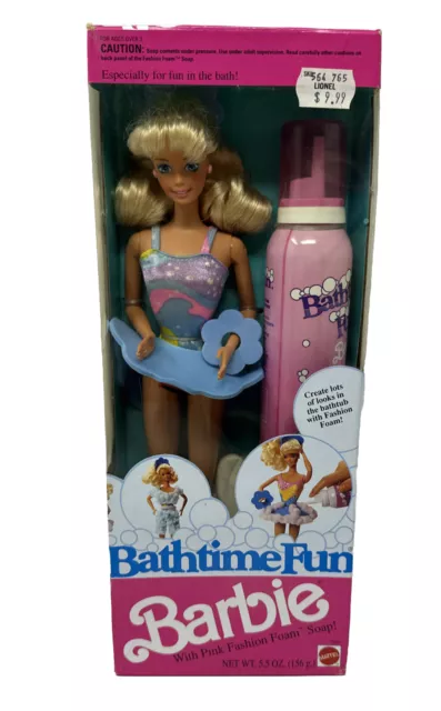 1990 Mattel Bathtime Fun Barbie With Pink Fashion Foam Soap #9601 New