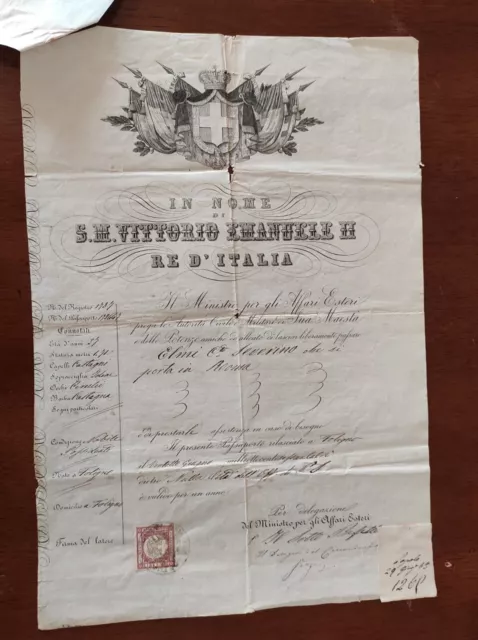 Antico Passaporto Regno D'italia 1863 - Raro Vintage