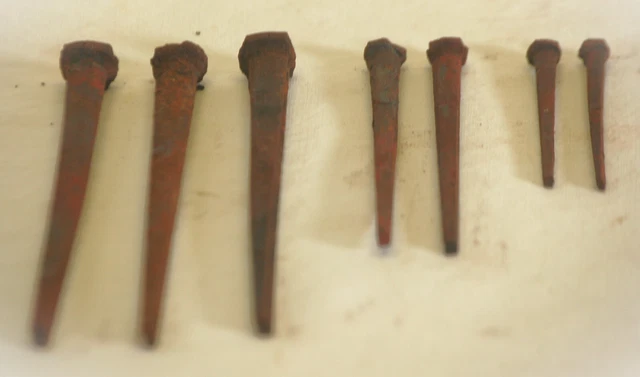 Antique Wrought Iron Square Cut Nails Lot of 7 b