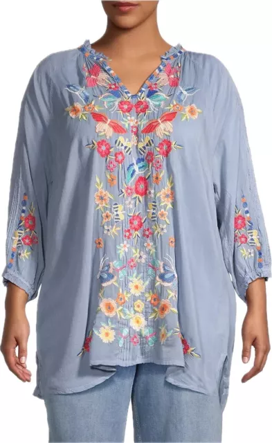 Jhonny Was Women Tunic Size 1X Multicolor Embroidered Blouse V Neck . NWT $295