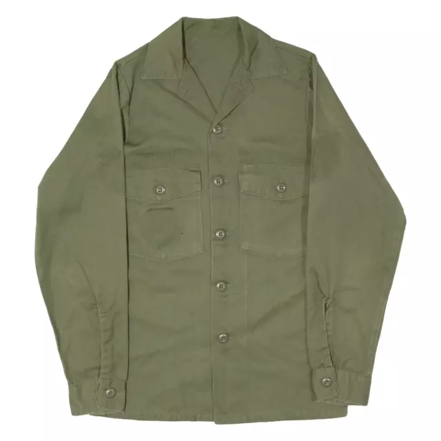 Military Mens Plain Shirt Green Long Sleeve XS