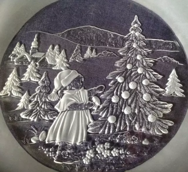 Impressive large glass Christmas / Winter Scene 12.5" Platter / Plate Tree, Girl