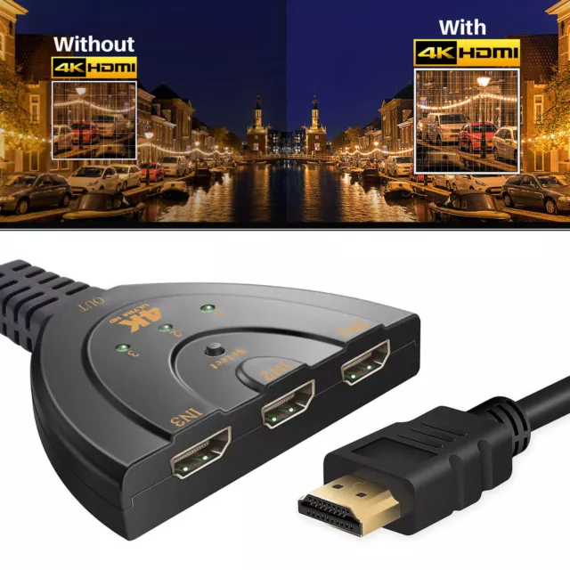 3 in 1 HDMI Umschalter Switch Splitter Verteiler Kabel TV Adapter HD 1080P 4K DE