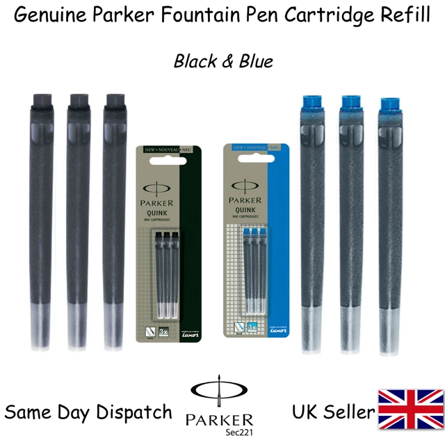 GENIUNE PARKER QUINK Ink Fountain Pen Cartridges Black or Blue Refills