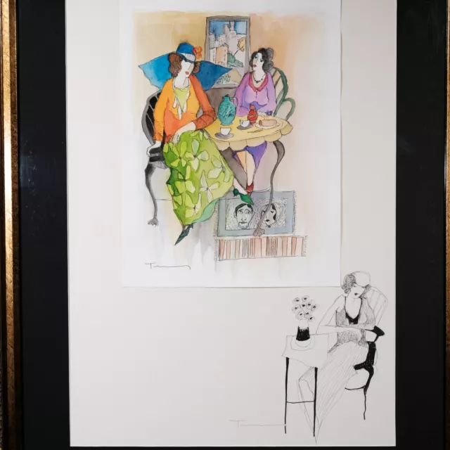 Itzchak Tarkay Untitled OOAK Watercolor w/COA Arches Paper Ink Remarque Framed 2