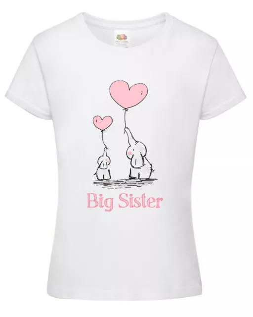 Girls Big Sister Elephant T-Shirt - Printed Pregnancy Reveal Party Gift Top Pink