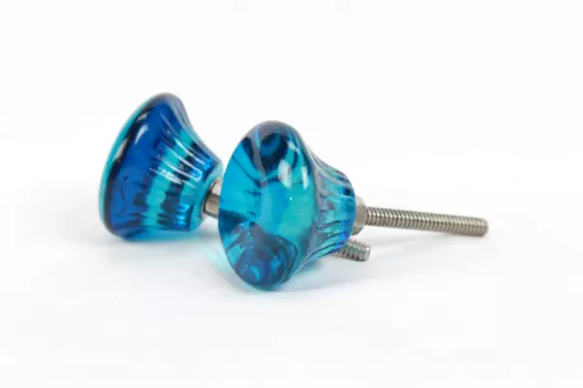 Vintage Blue Glass Door Knobs - Thick Glass Collectible Set of 2