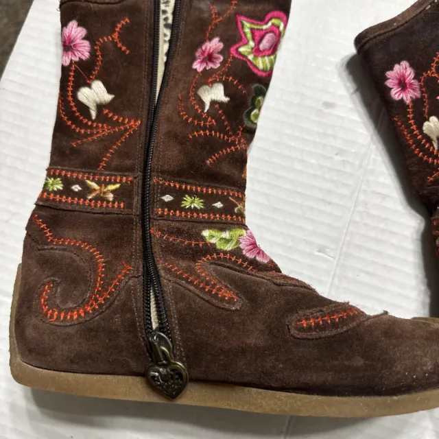 VTG ROBERTO CAVALLI Brown EMBROIDERED  ROSES  ANKLE BOOTS 33