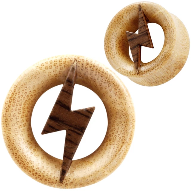 Pair Bamboo Wood Ear Tunnels - H. Potter Scar - Organic Gauges Plugs Earrings
