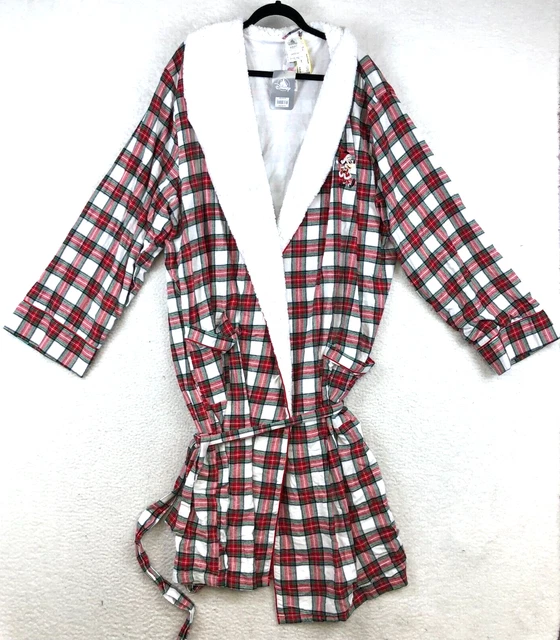 Disney Mickey Mouse Holiday Robe Adult Size 2XL Plaid Fleece Lined