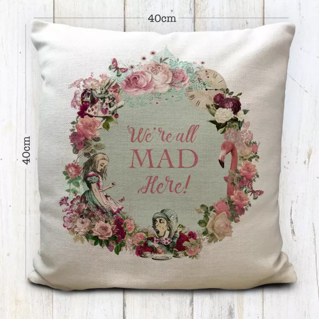 ALICE IN WONDERLAND Cushion Cover - Vintage Style Gift Were All Mad Here 16 inch 3