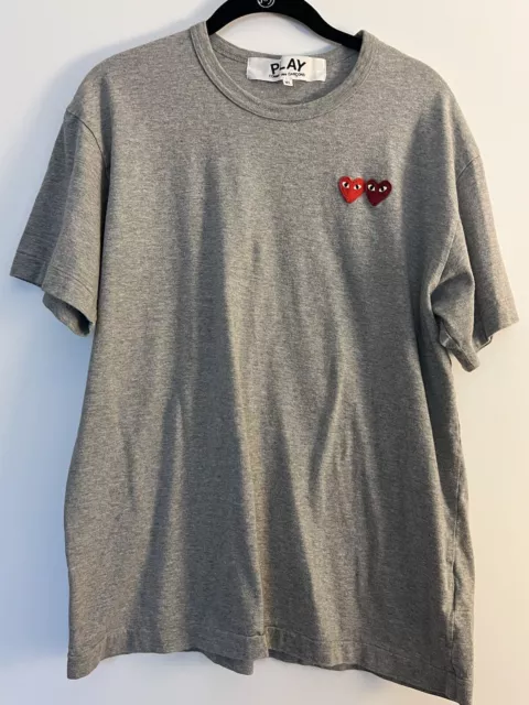 NWOT  PLAY by Comme des Garcons double heart gray t-shirt womens size XL cotton