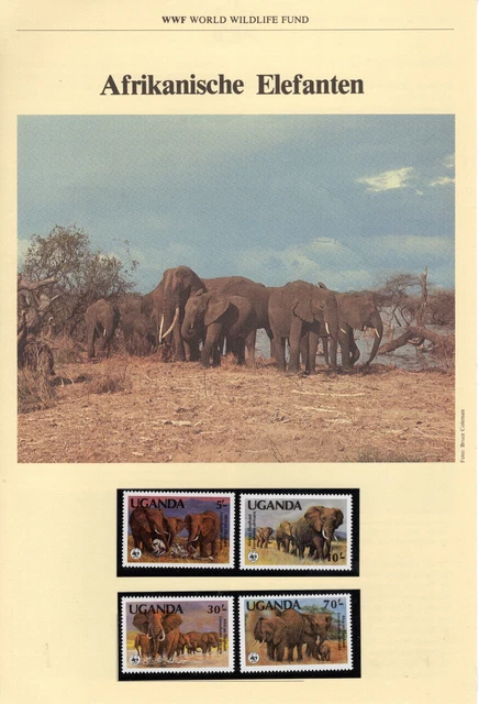 Serie Elefanten auf WWF-Folder "Marken , FDC , Maxikarten" ;St: Kampala, 22.8.83