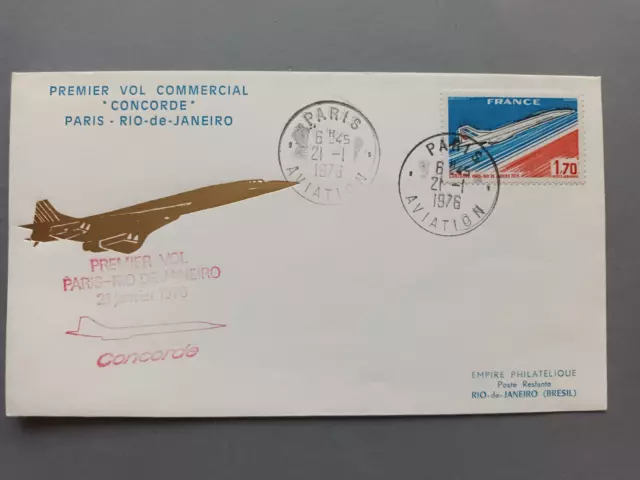 FRANCE☆ Enveloppe 1er jour FDC 1976 du Concorde 1er Vol Commercial Paris Rio