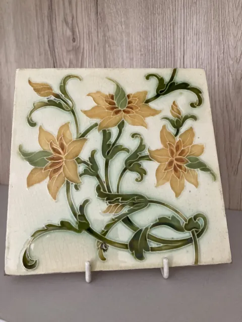 Antique Floral Fireplace Tile Designed By Lewis Day For Pilkington's C1900