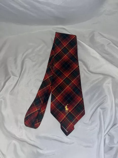 VINTAGE POLO RALPH Lauren Plaid Neck Tie Mens Red Green Yellow White ...