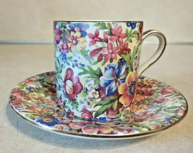 Royal Winton Demitasse Cup & Saucer Set Can Shaped Flat Summertime