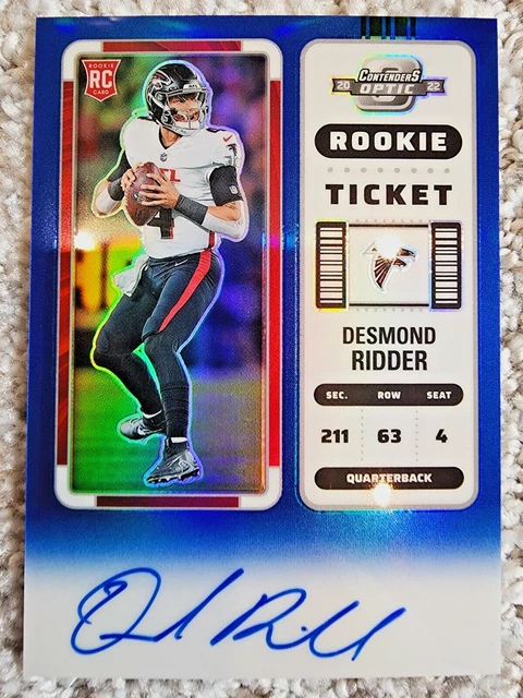 2022 Desmond Ridder Panini Contenders Optic Rookie Ticket Blue Prizm SP Auto /75