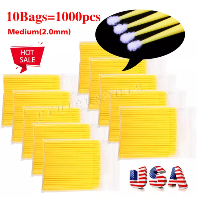1000PCS Dental Micro Brush Disposable Materials Tooth Applicators 2.0mm Yellow