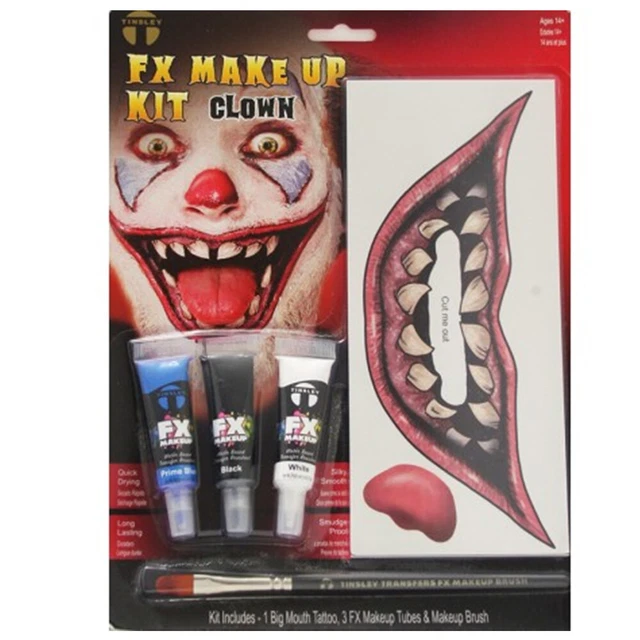 Tinsley FX Face Makeup Kit Clown Temporary Tattoo Halloween Costume Accessory