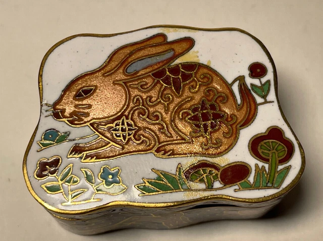 Alte Pillendose Schmuckdose Cloisonne Emaill Pillbox Box Dose Floral  Hase